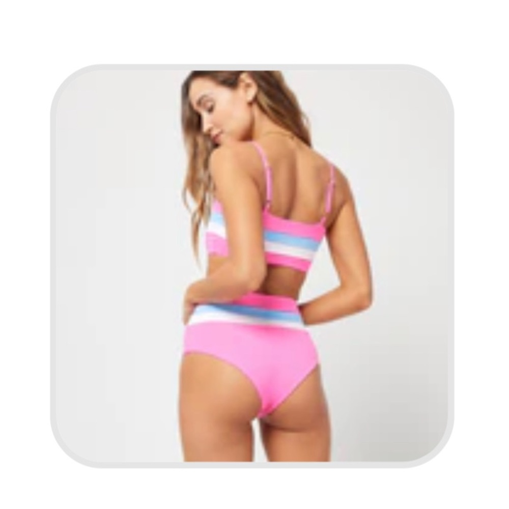 L*Space NWT Portia Stripe Bikini Bubble Gum/Pink/White Small Top Medium Bottom